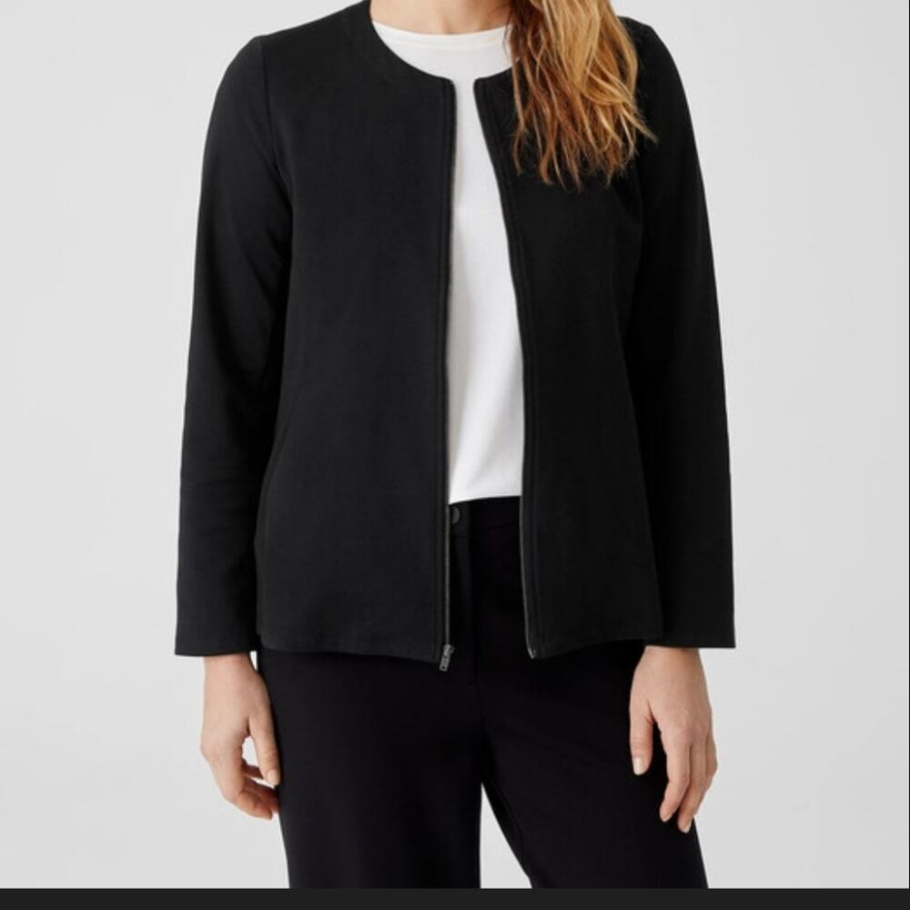 Eileen Fisher Black Zip‎ Front Jacket Women’s Medium Minimalist Career Blazer